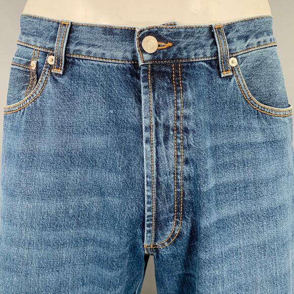 ALEXANDER MCQUEEN Size 36 Indigo Contrast Stitch Denim Button Fly Jeans - Picture 2 of 10